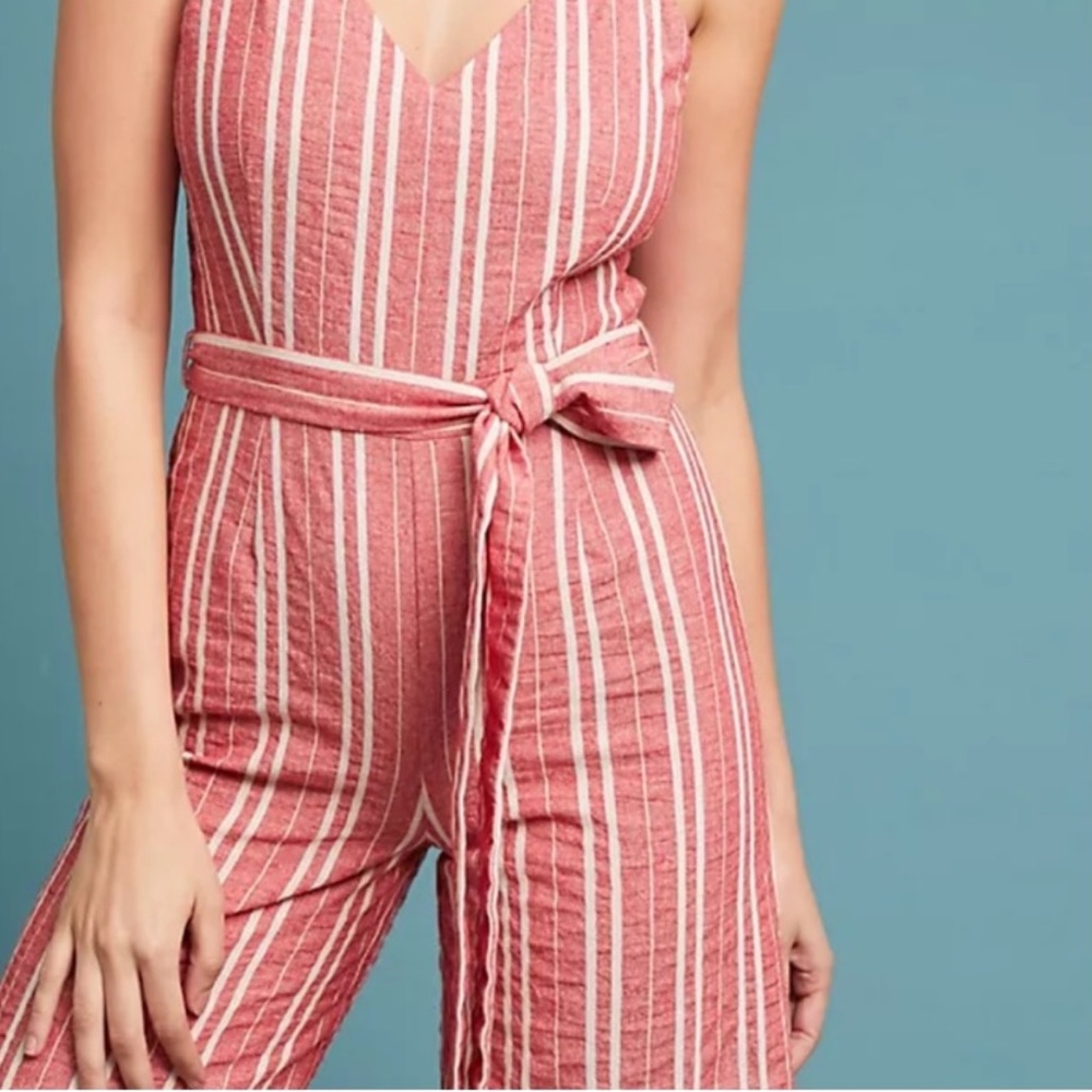 Anthropologie Etttwa Robin Striped Cropped Wide Leg Tie Waist Jumpsuit